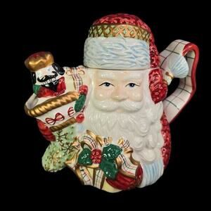 Santa Claus Teapot Christmas Figural Tea Pot Ceramic St Nicholas Decor‎ Box New